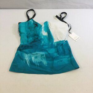 Calvin Klein Womens CG7KO217 Teal White Pullover Tankini Top Size Large